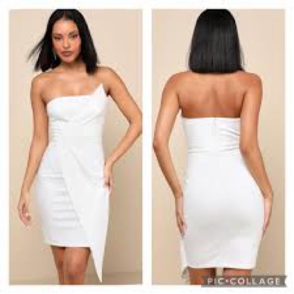 Lulu’s Queen of the City White Asymmetrical Strapless Dress Size M - Picture 1 of 9